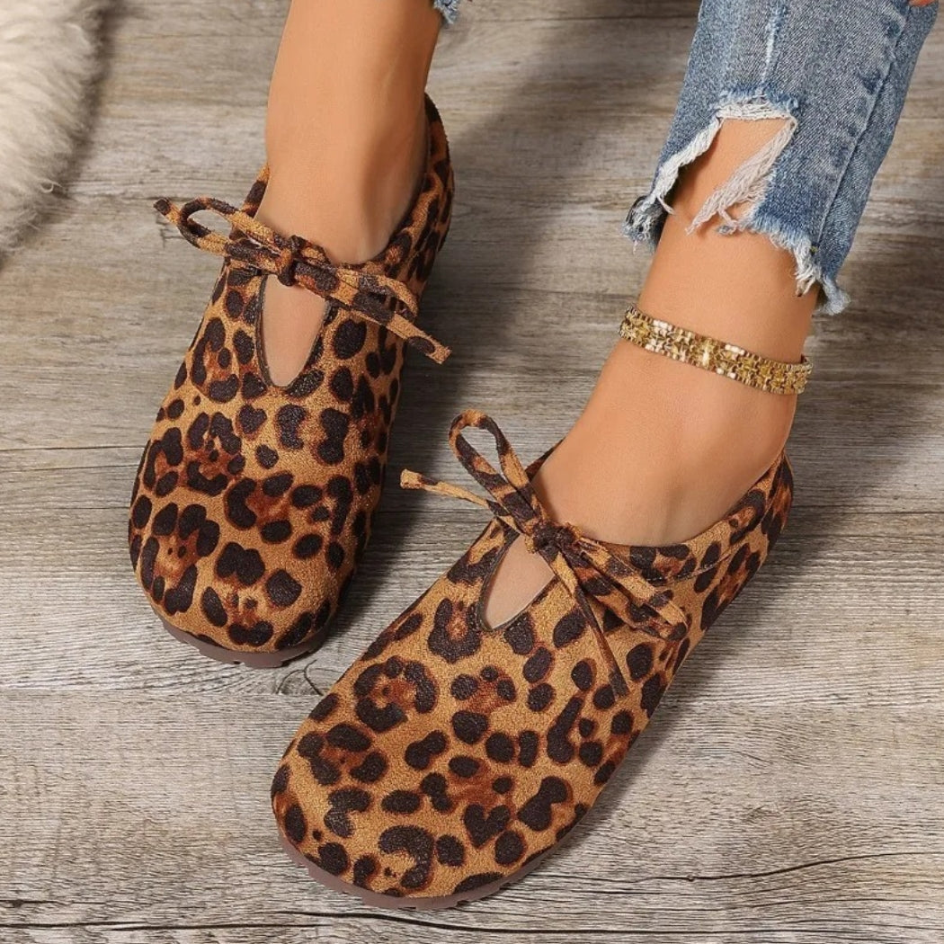 Luipaard loafers van synthetisch suède met strik voor dames