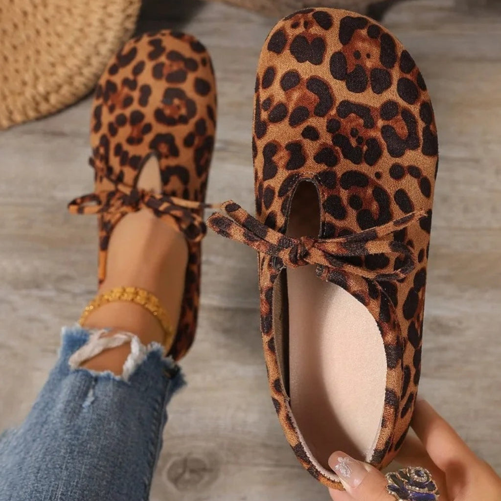 Luipaard loafers van synthetisch suède met strik voor dames