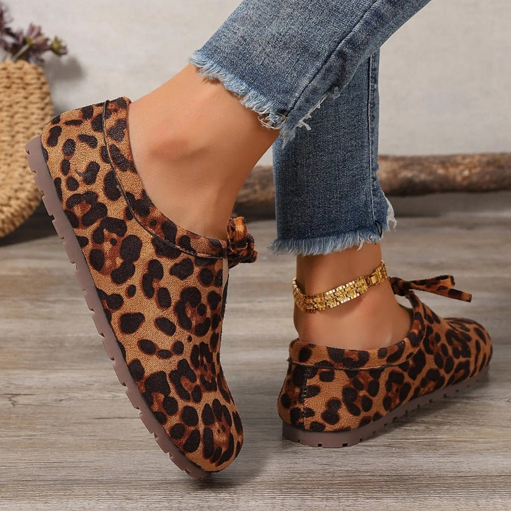 Luipaard loafers van synthetisch suède met strik voor dames