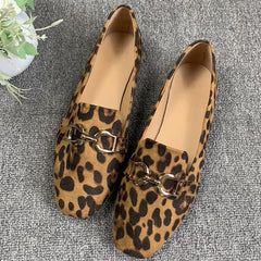 Leopard loafer met ketting voor dames, Bruin