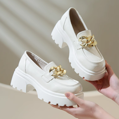 Damesloafers met blokhak, Beige