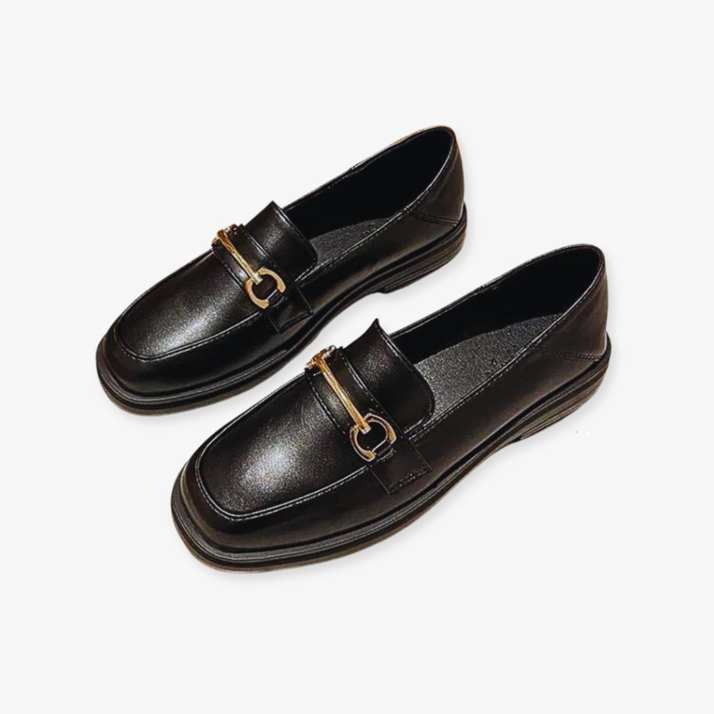 Loafers met ronde neus en vierkante hak voor dames in het zwart