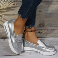 Sleehak mocassins type sneakers met glanzende details, Zilver