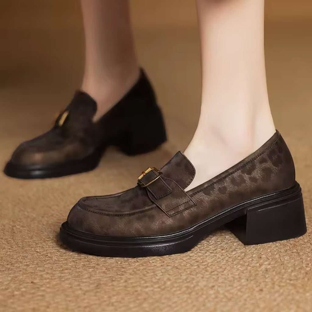 Luipaardprint loafer in leer