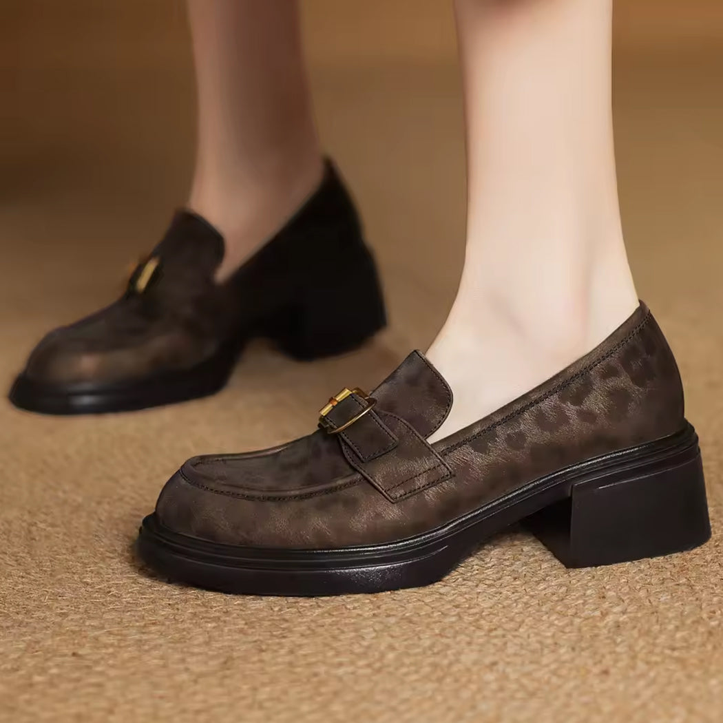 Luipaardprint loafer in leer