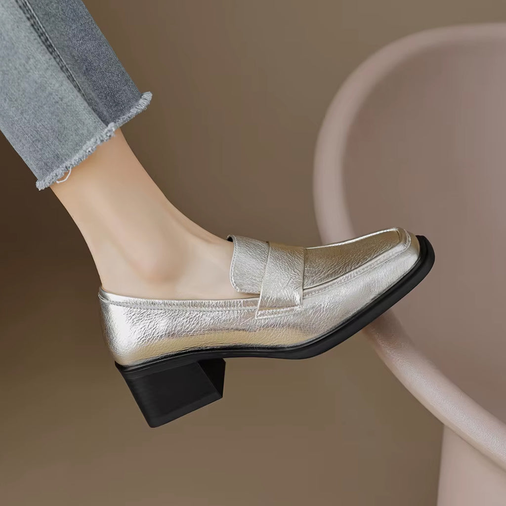 Gouden loafer met hak voor dames