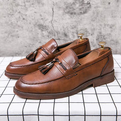 Elegante leren loafer met kwastje voor heren, Bruin