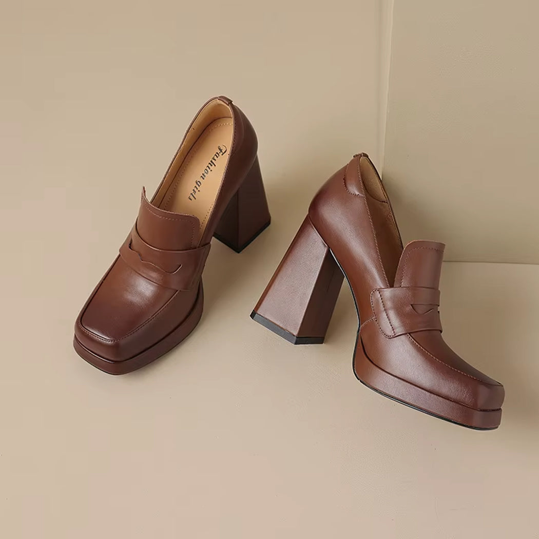 Loafer met hak in leer voor dames