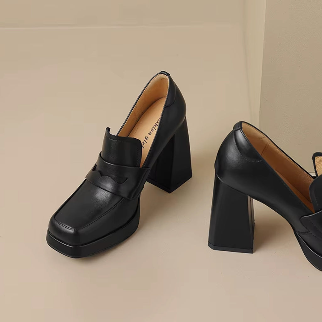 Loafer met hak in leer voor dames