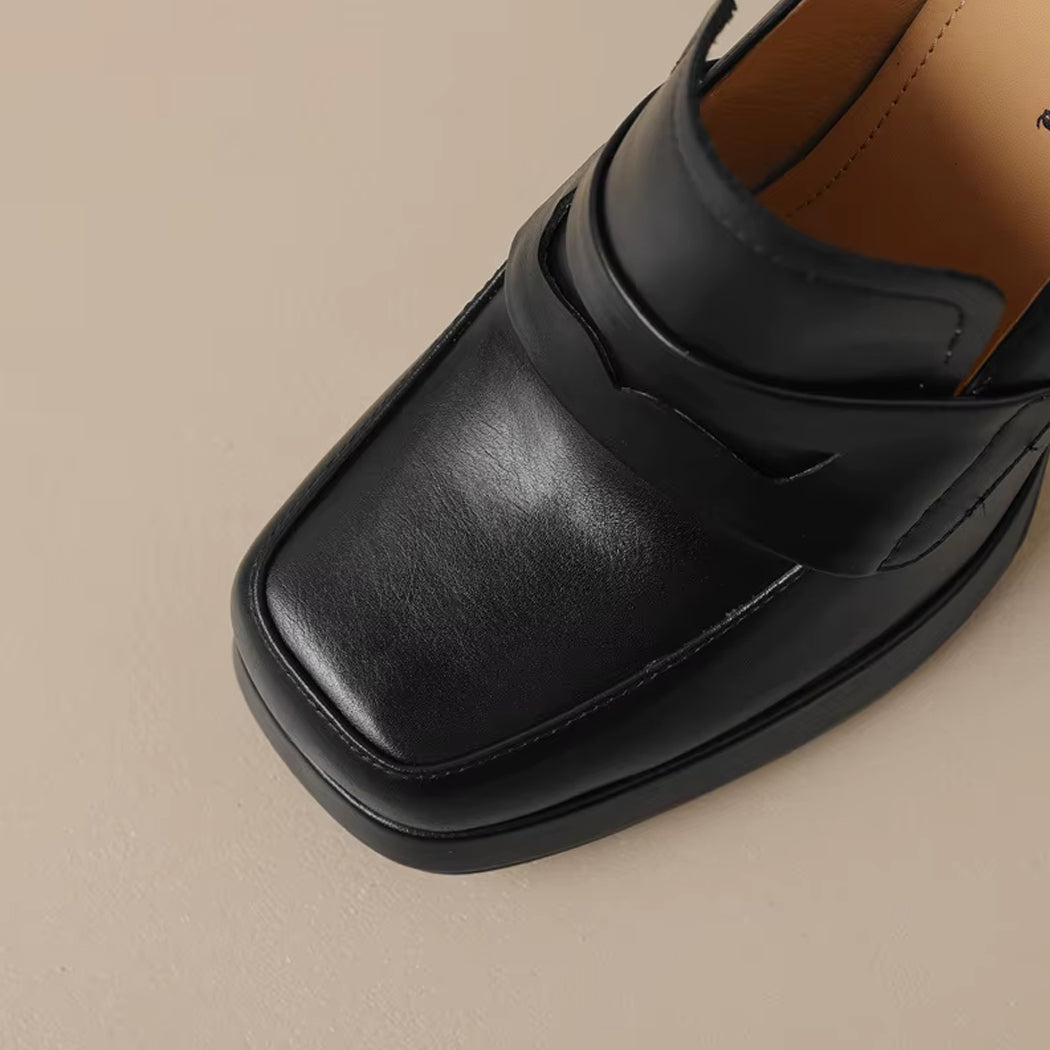 Loafer met hak in leer voor dames