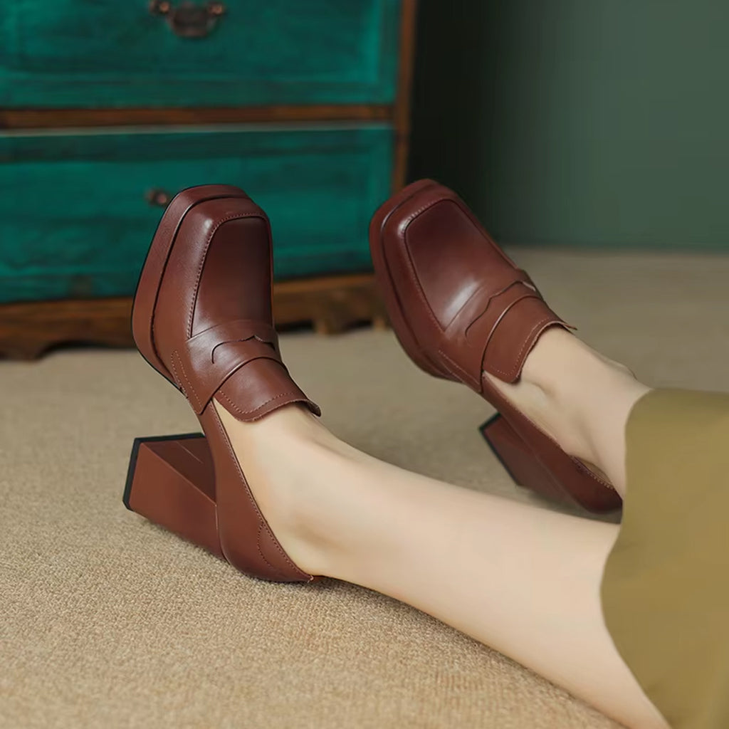 Loafer met hak in leer voor dames