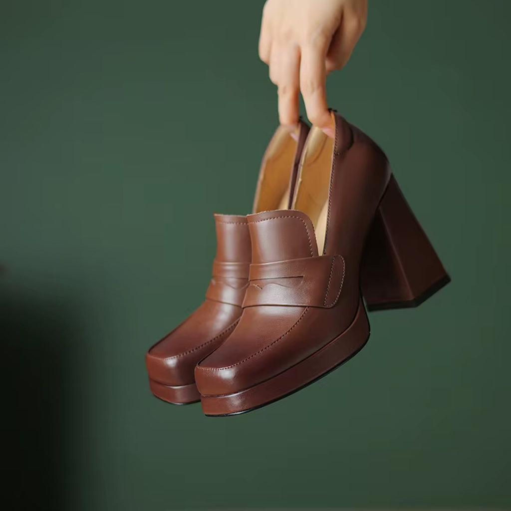 Loafer met hak in leer voor dames