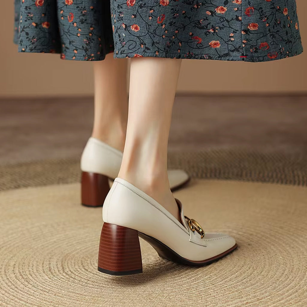 Leren loafer met hak in vintage stijl voor dames