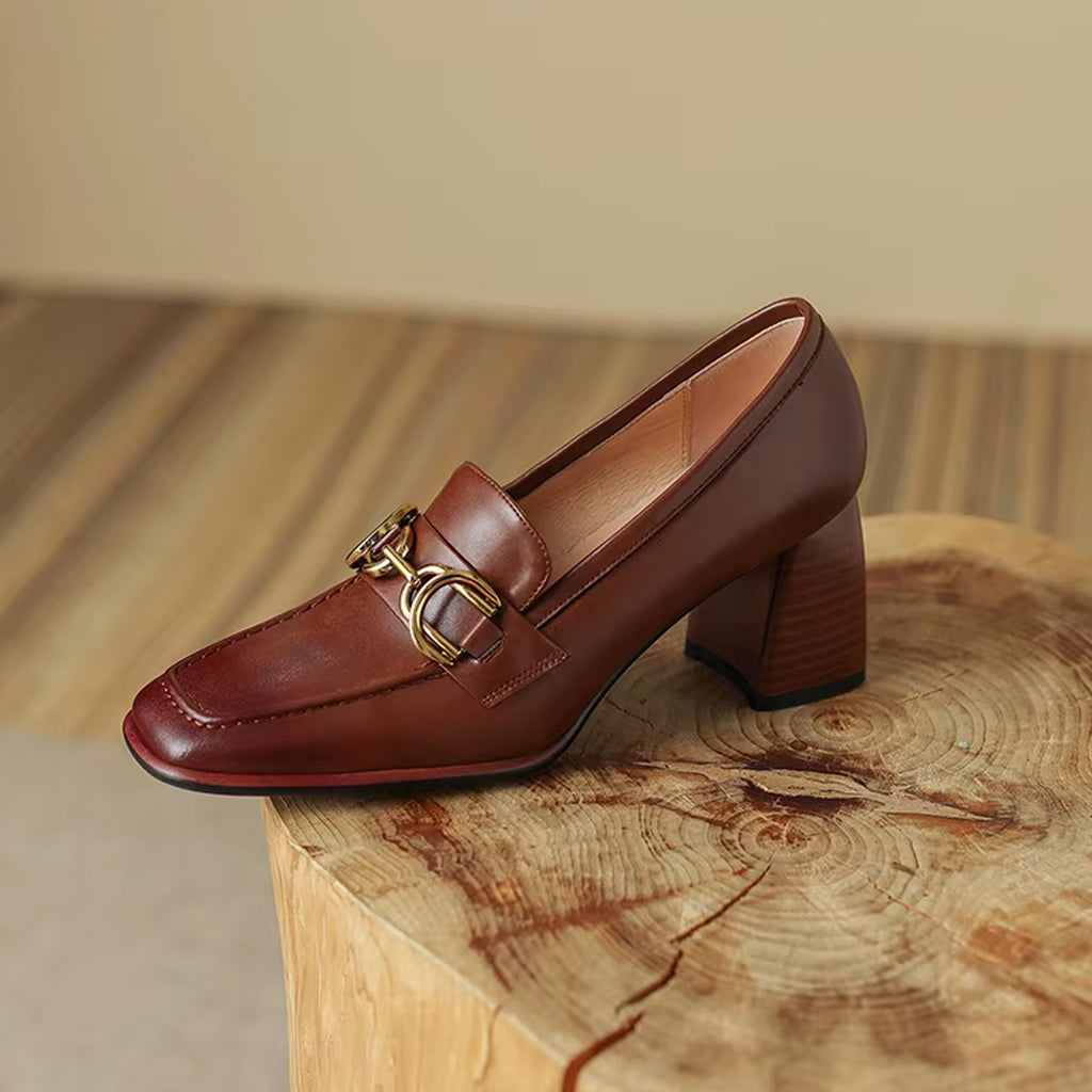 Leren loafer met hak in vintage stijl voor dames