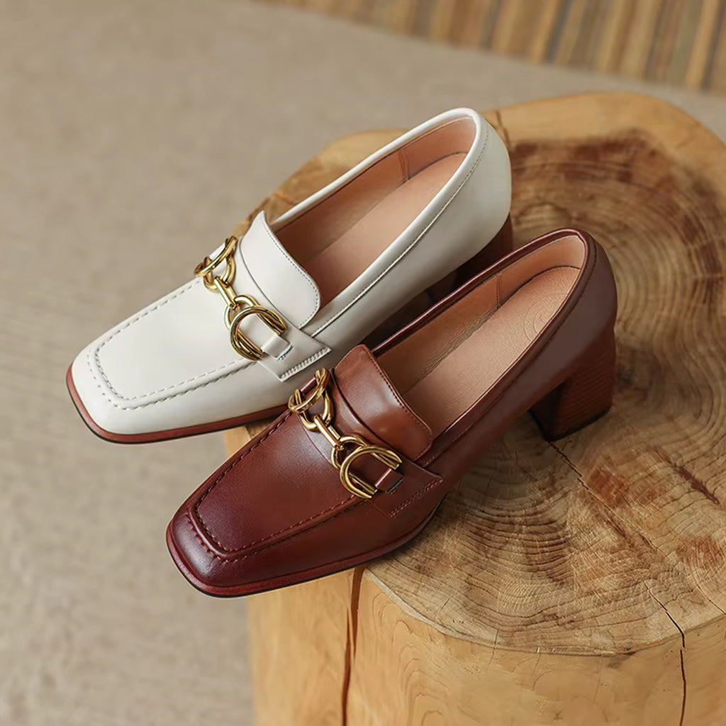 Leren loafer met hak in vintage stijl voor dames