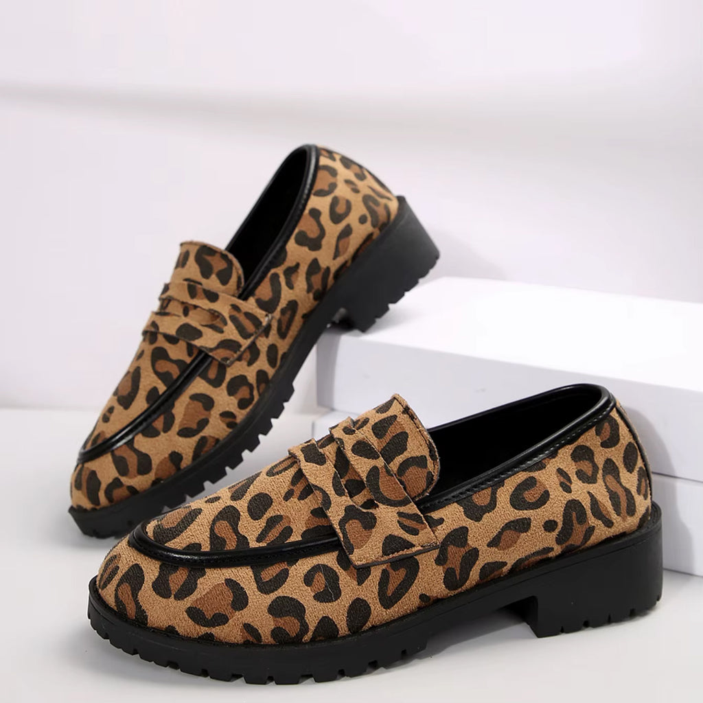 Leopard loafers met dikke zolen voor dames