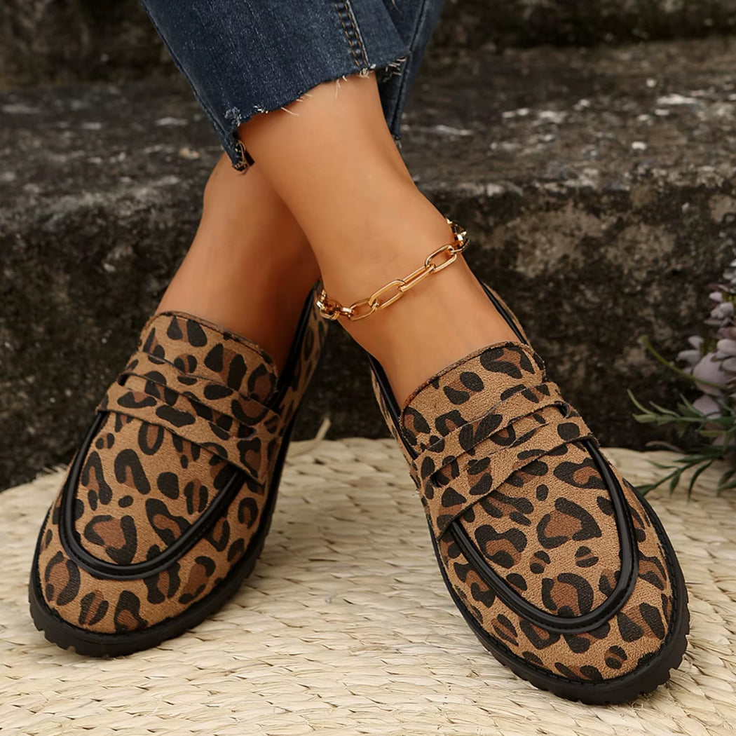 Leopard loafers met dikke zolen voor dames