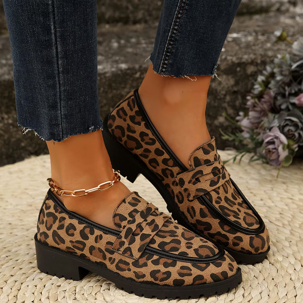 Leopard loafers met dikke zolen voor dames