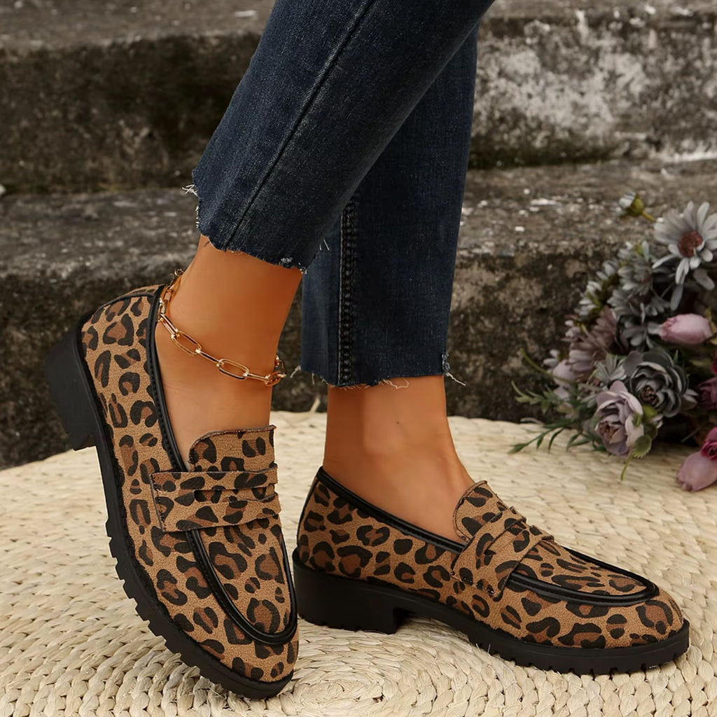 Leopard loafers met dikke zolen voor dames