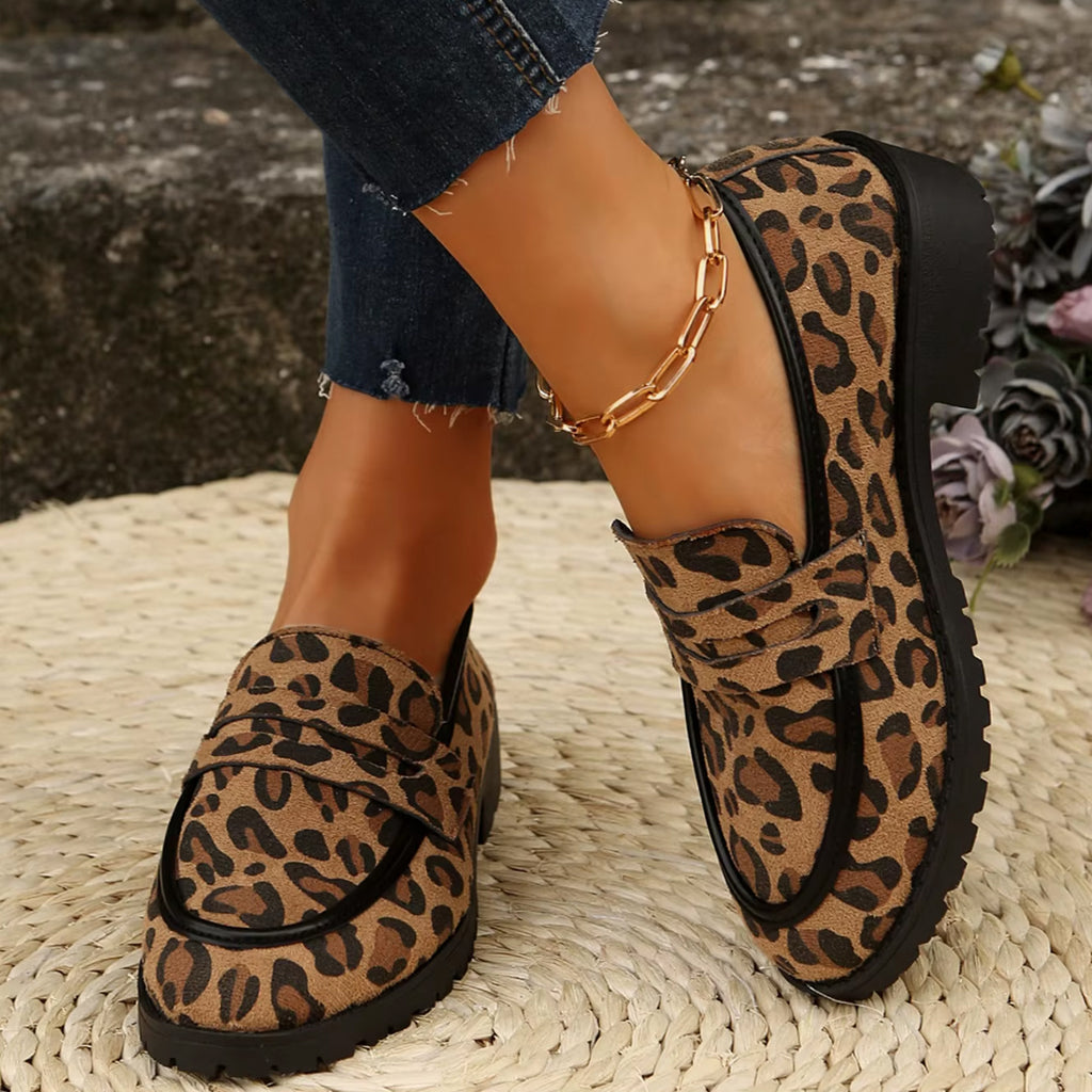 Leopard loafers met dikke zolen voor dames