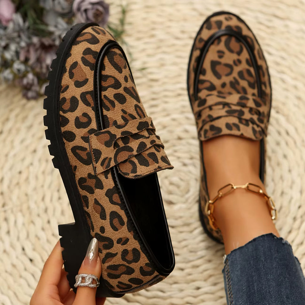 Leopard loafers met dikke zolen voor dames