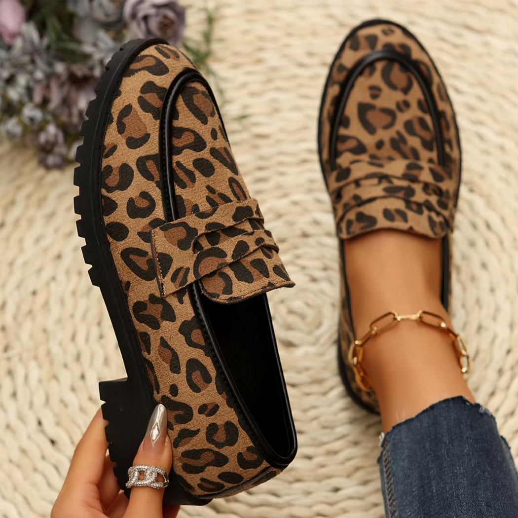 Leopard loafers met dikke zolen voor dames