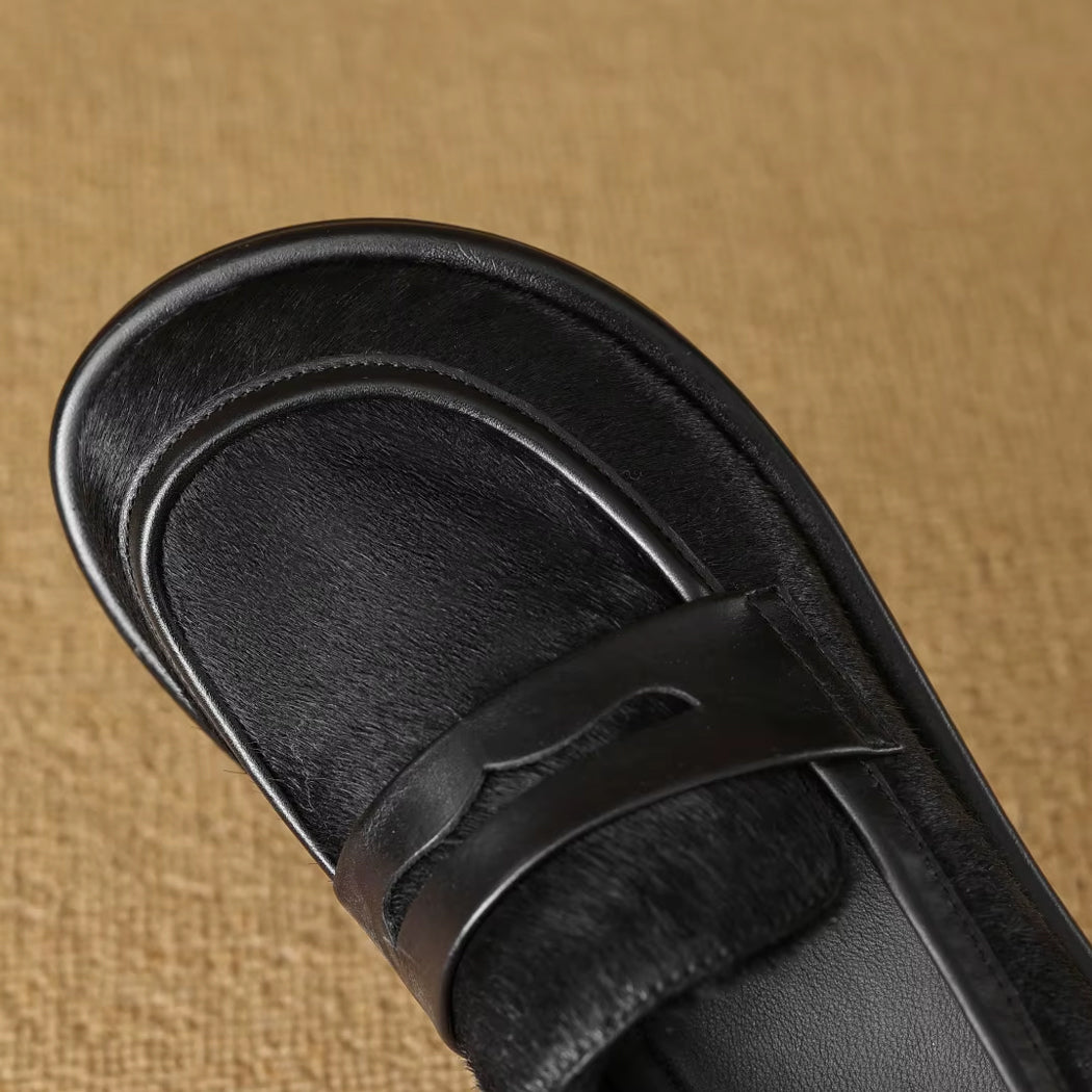 Zwarte loafer in leer en paardenhaar