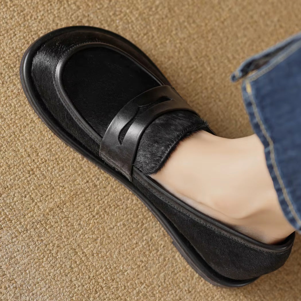 Zwarte loafer in leer en paardenhaar