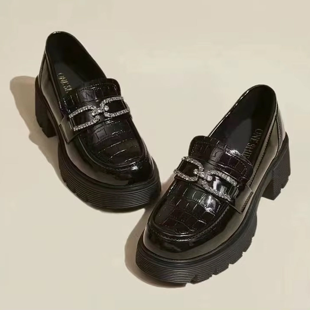 Loafer met plateau in croco-effect en strass ketting