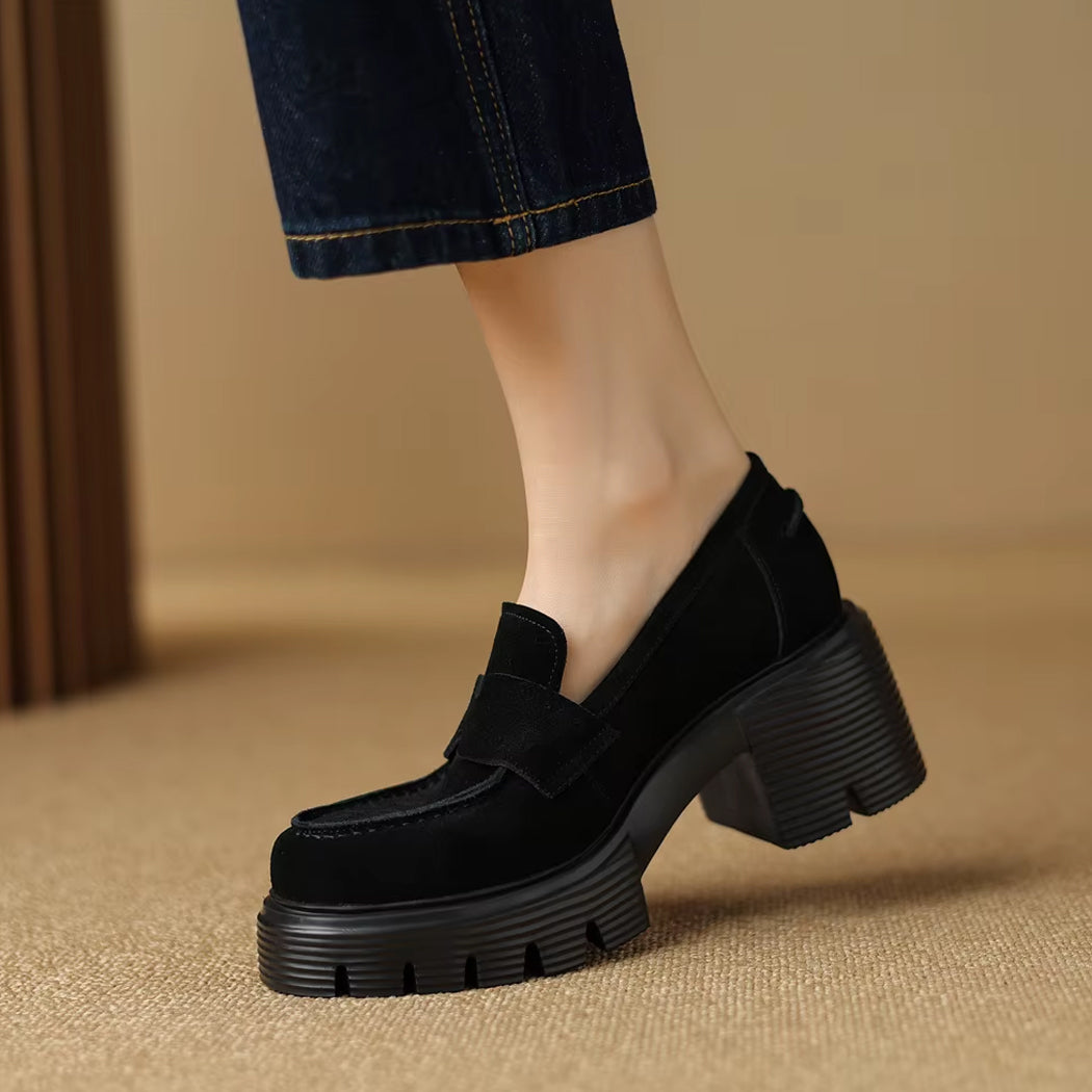 Suède loafers met plateauzool