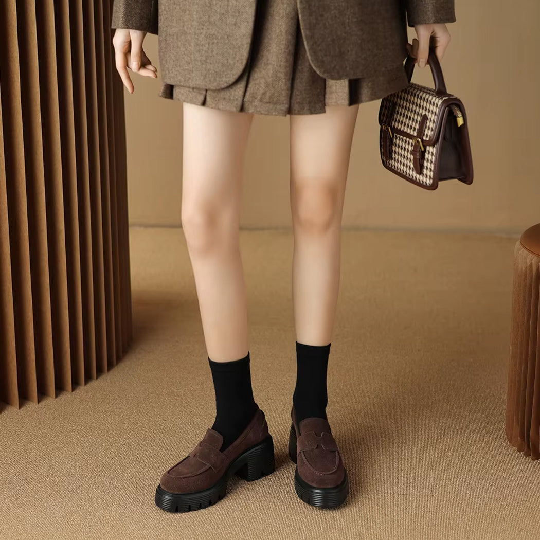 Suède loafers met plateauzool