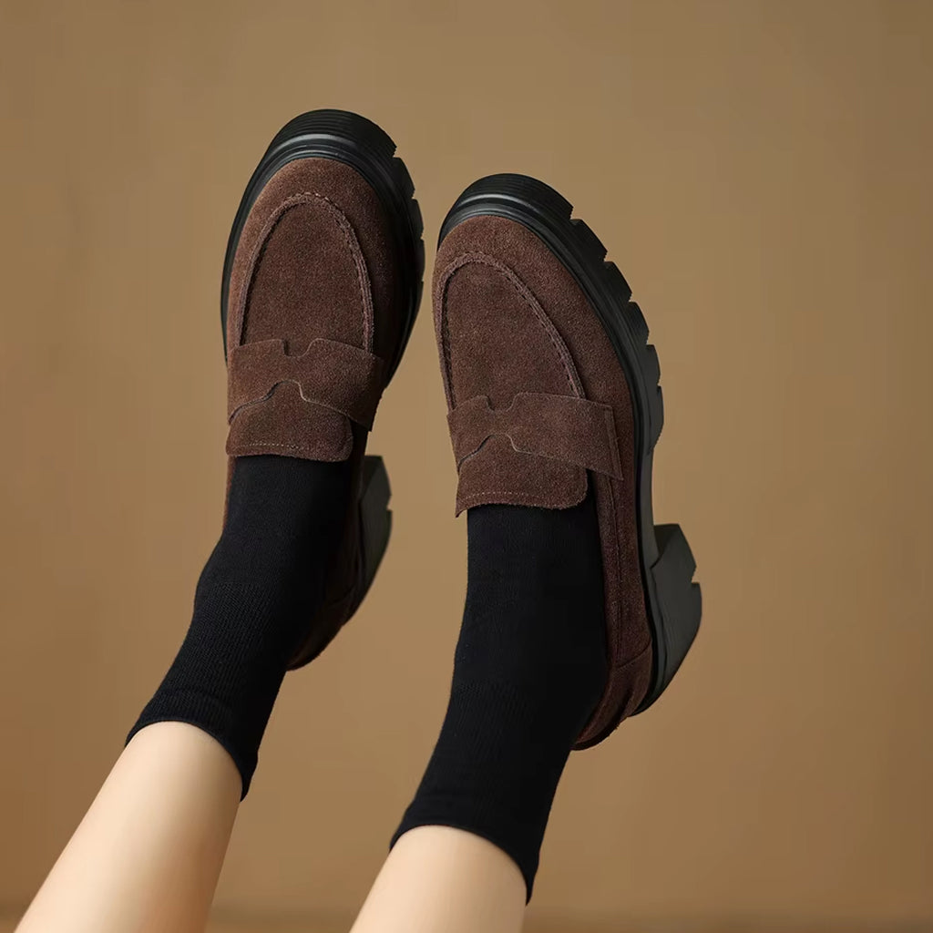 Suède loafers met plateauzool