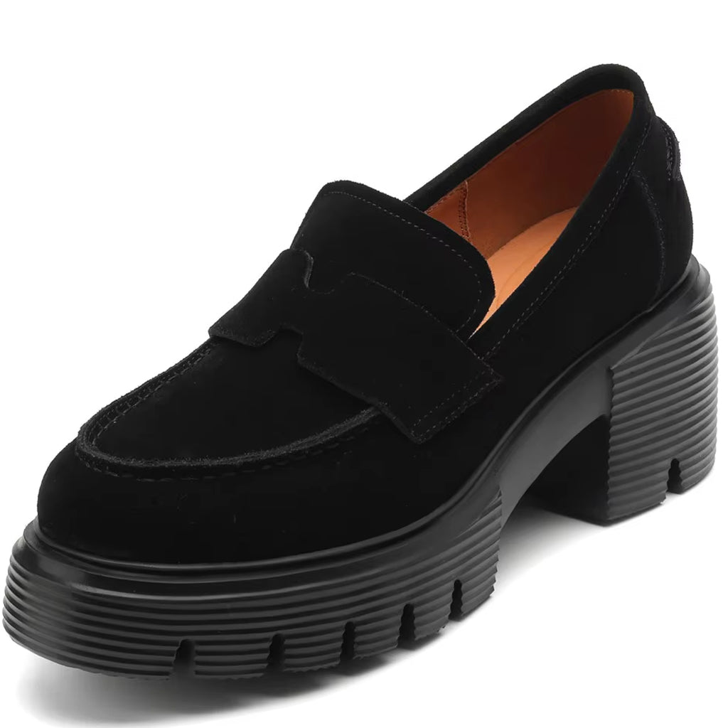Suède loafers met plateauzool