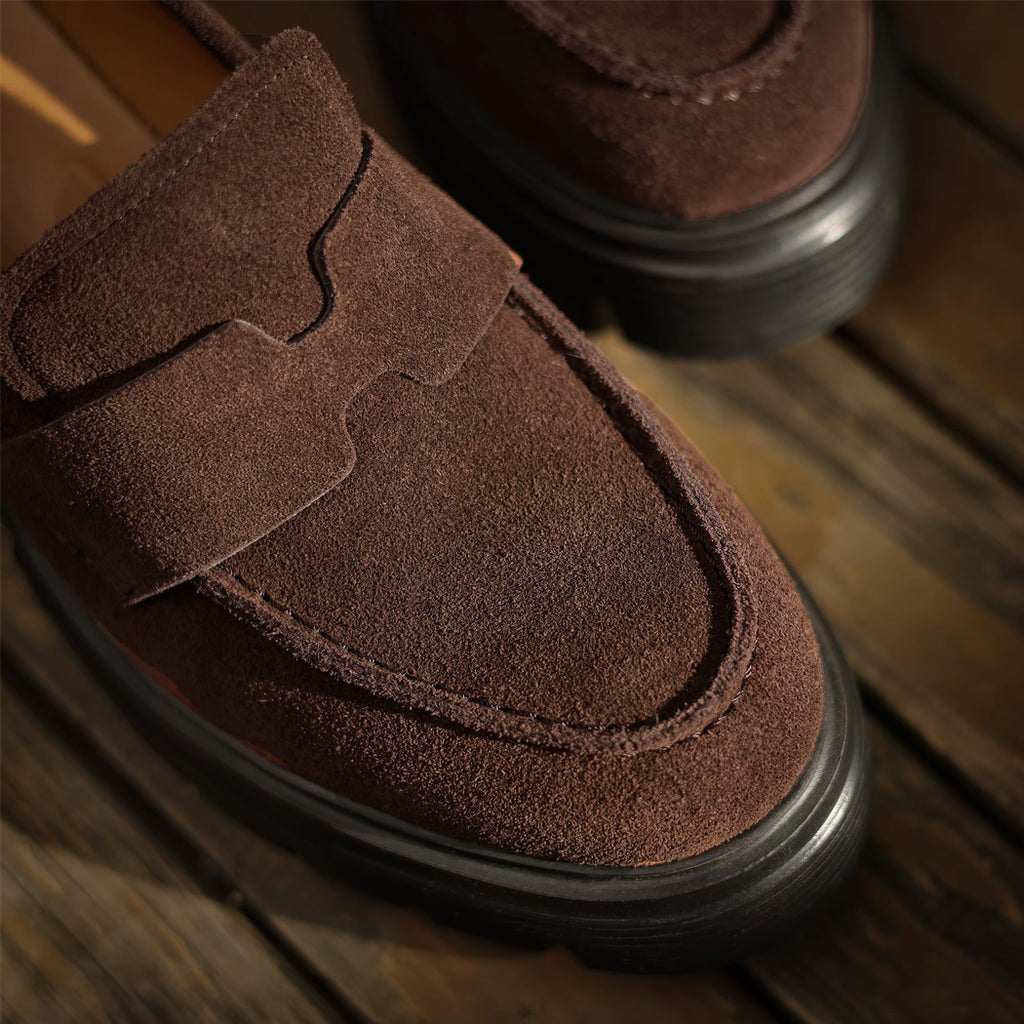 Suède loafers met plateauzool