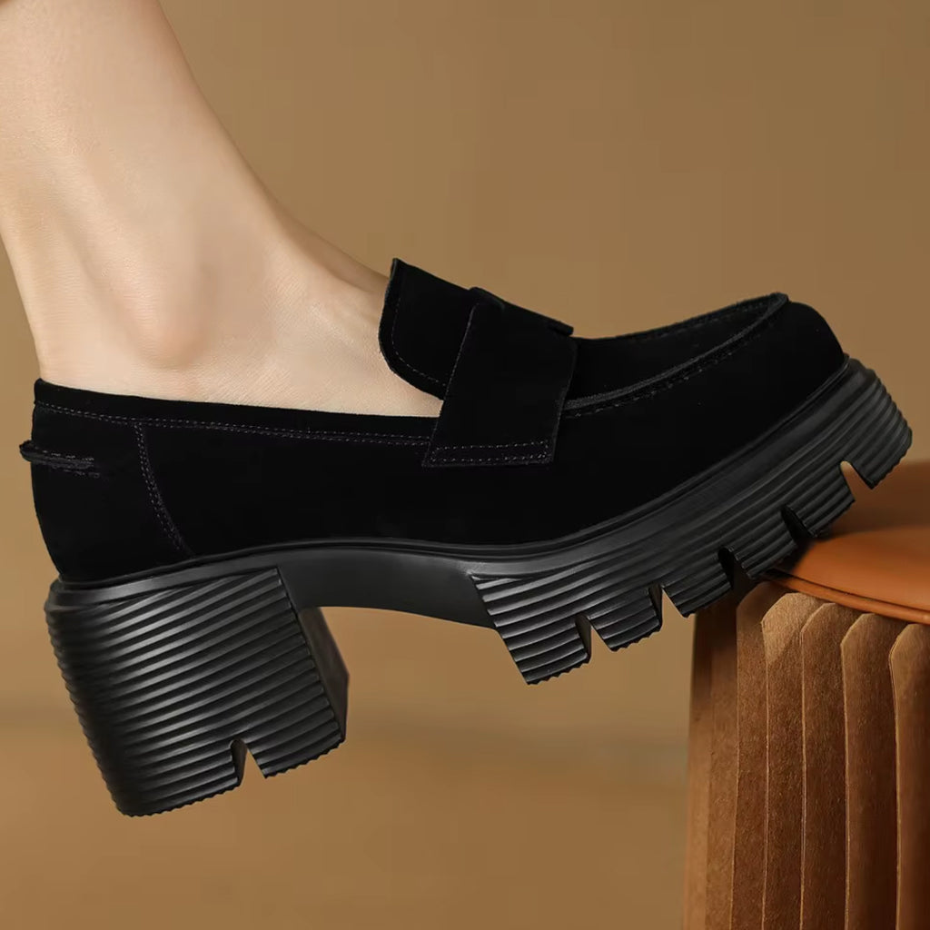 Suède loafers met plateauzool
