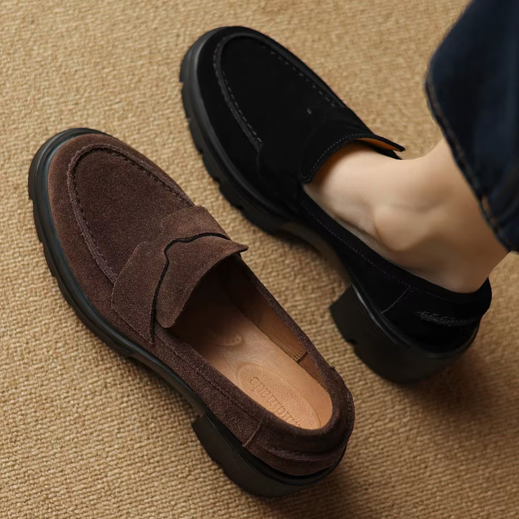 Suède loafers met plateauzool