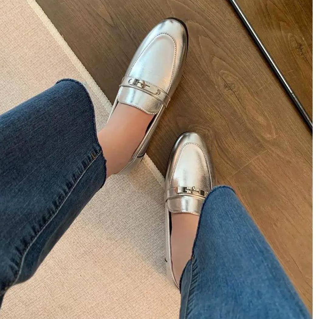 Zilveren loafers met vierkante hak voor dames