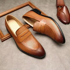 Loafers met puntneus van echt leer voor heren, Bruin