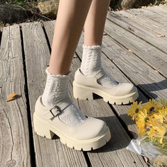 Chunky Mary Jane loafers met dikke zolen, Beige