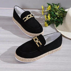 Plateau loafers van synthetisch suède voor dames, Zwart