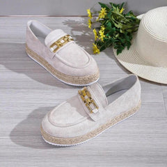 Plateau loafers van synthetisch suède voor dames, Beige