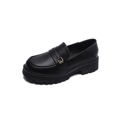 Platform leren loafers voor dames, Zwart