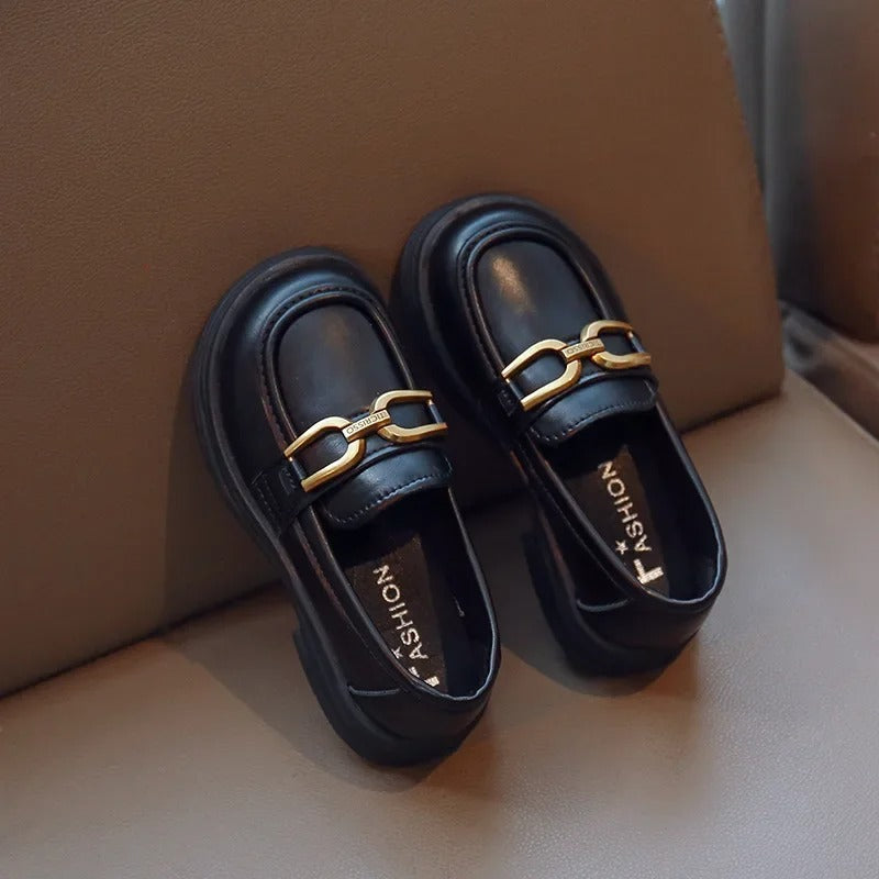 Donkere loafers voor meisjes met gesp