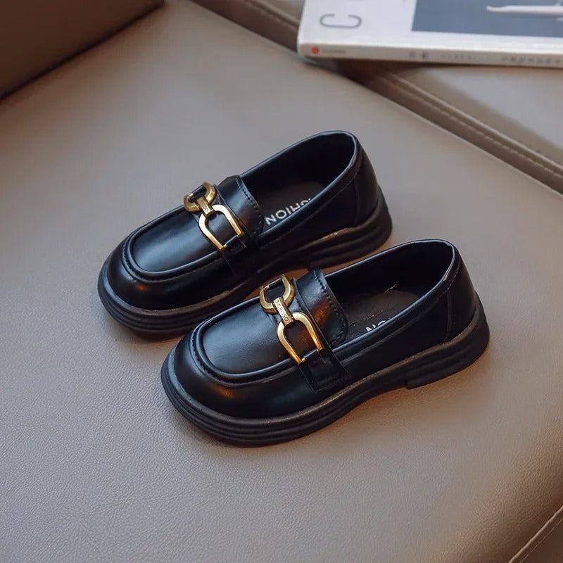 Donkere loafers voor meisjes met gesp