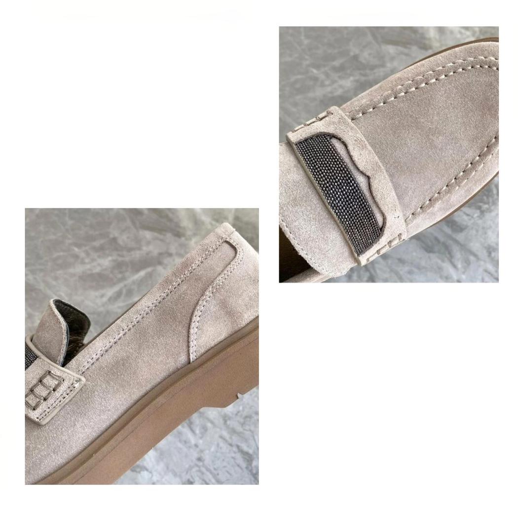 Grijze dames loafers van echt suède