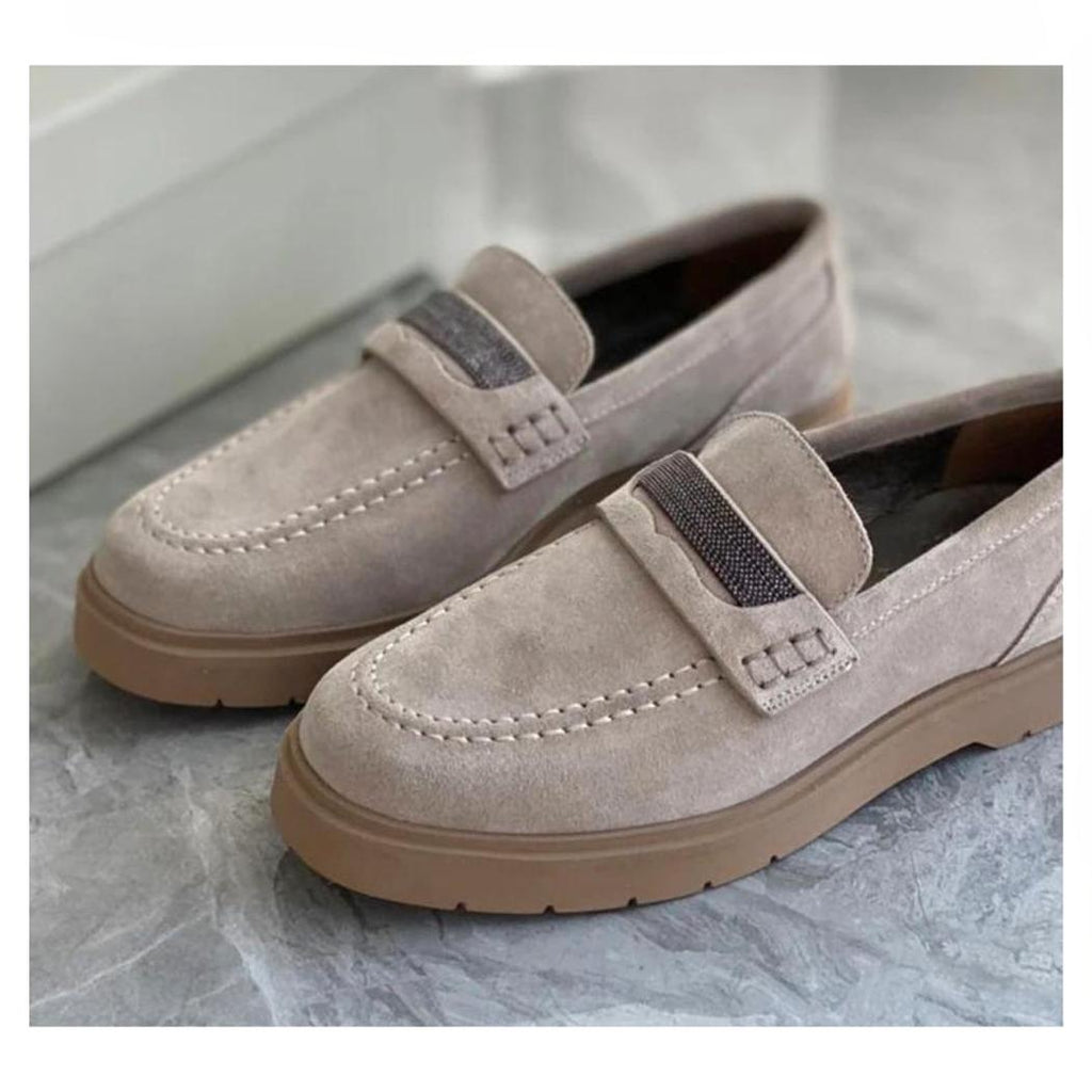 Grijze dames loafers van echt suède