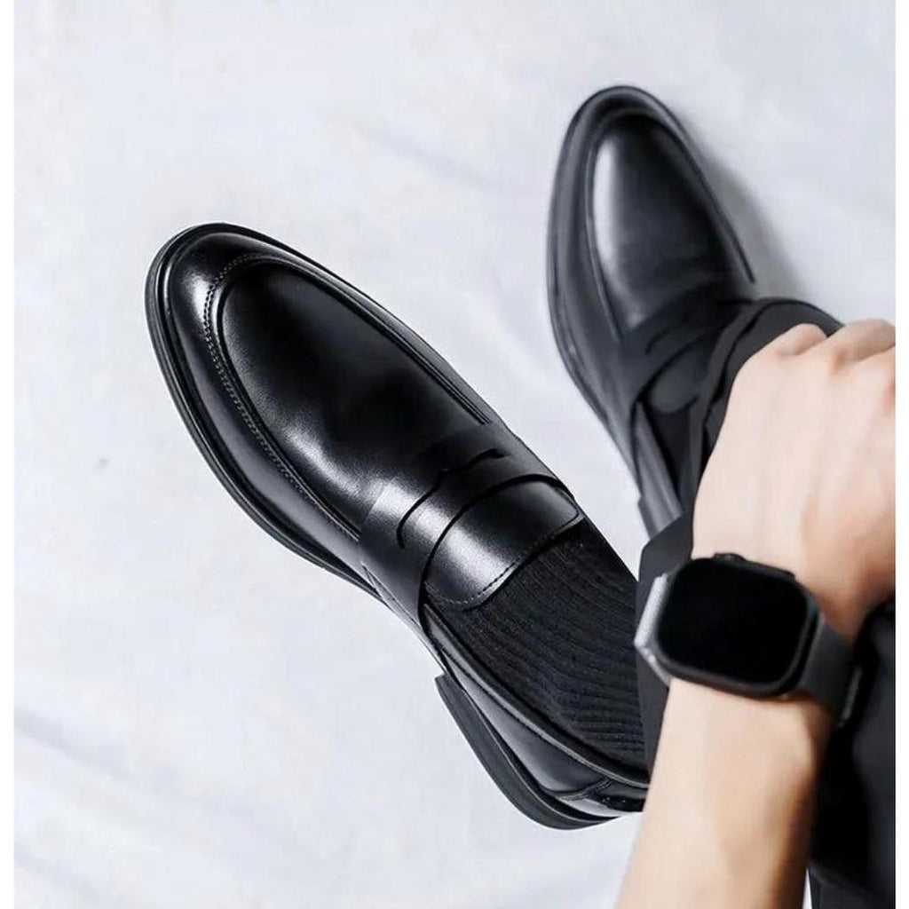 Zwarte klassieke heren loafers van synthetisch leer