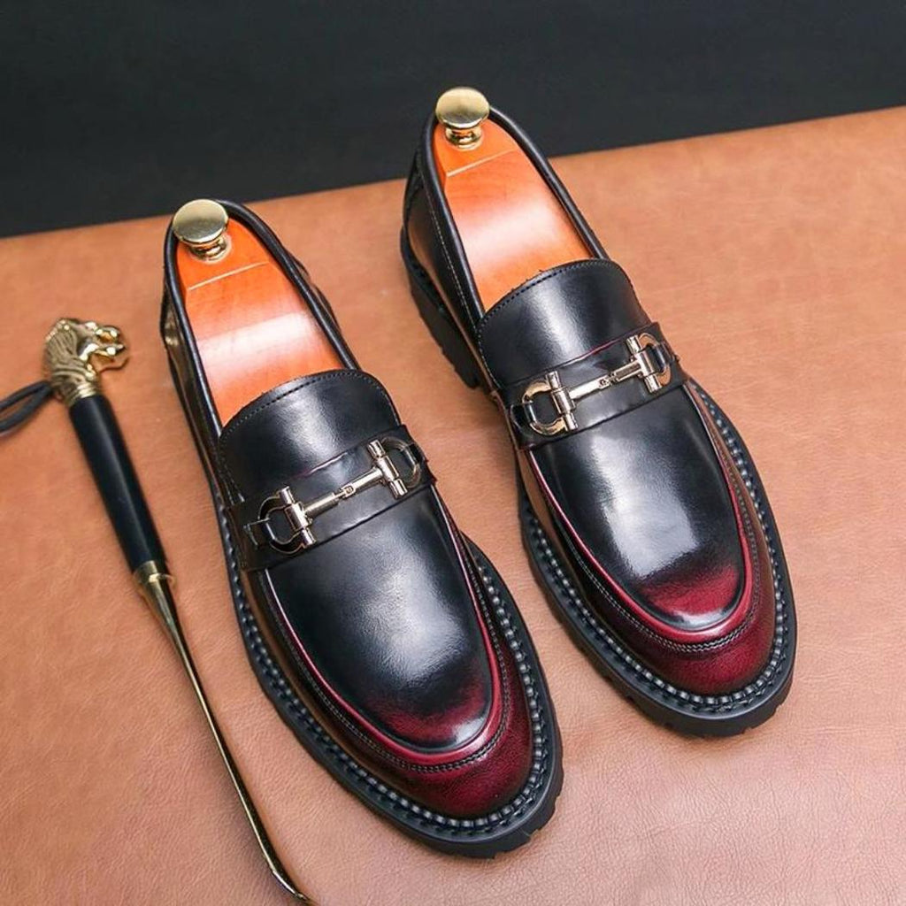 Zwarte loafers met metalen gesp van synthetisch leer voor heren