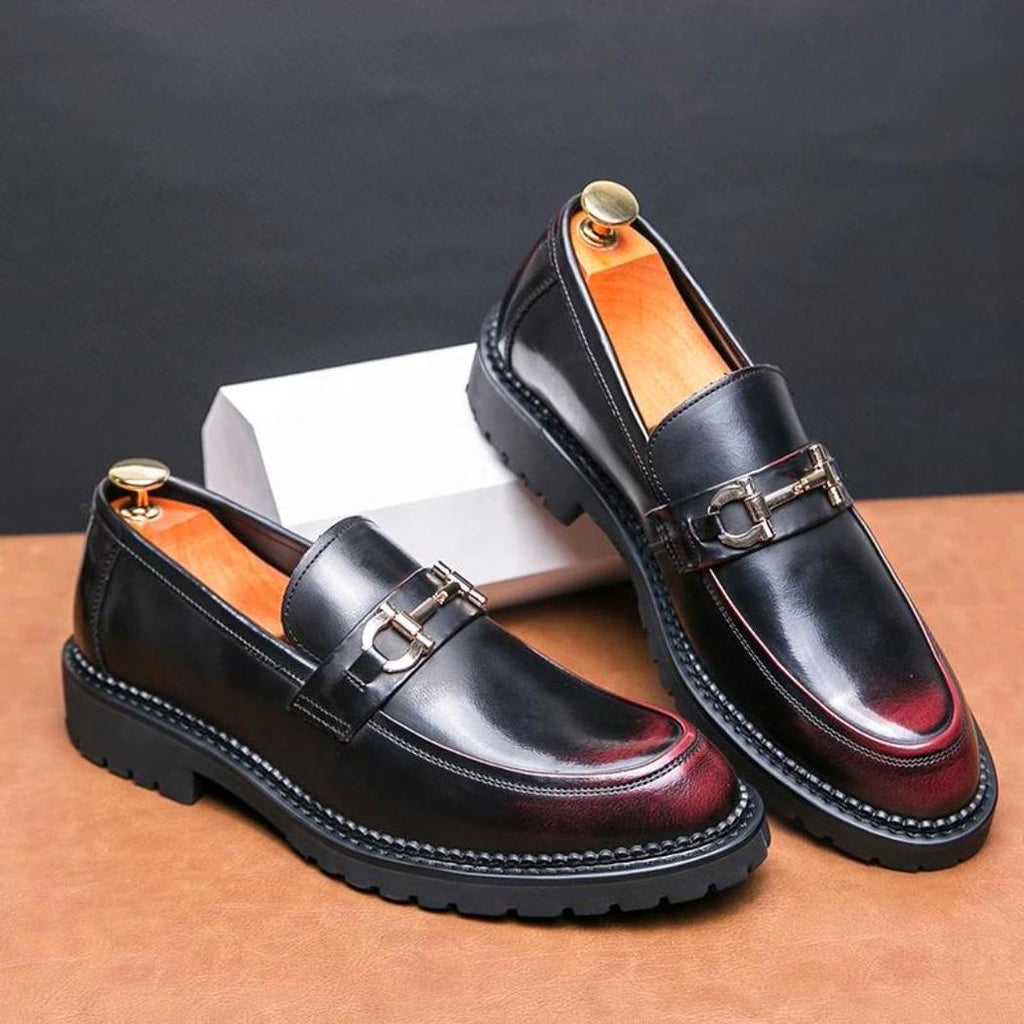 Zwarte loafers met metalen gesp van synthetisch leer voor heren