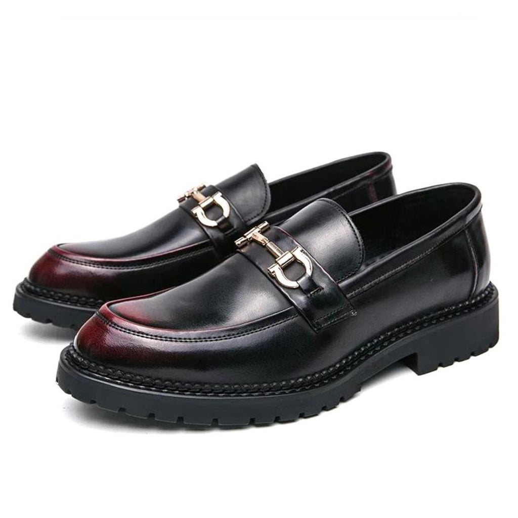 Zwarte loafers met metalen gesp van synthetisch leer voor heren